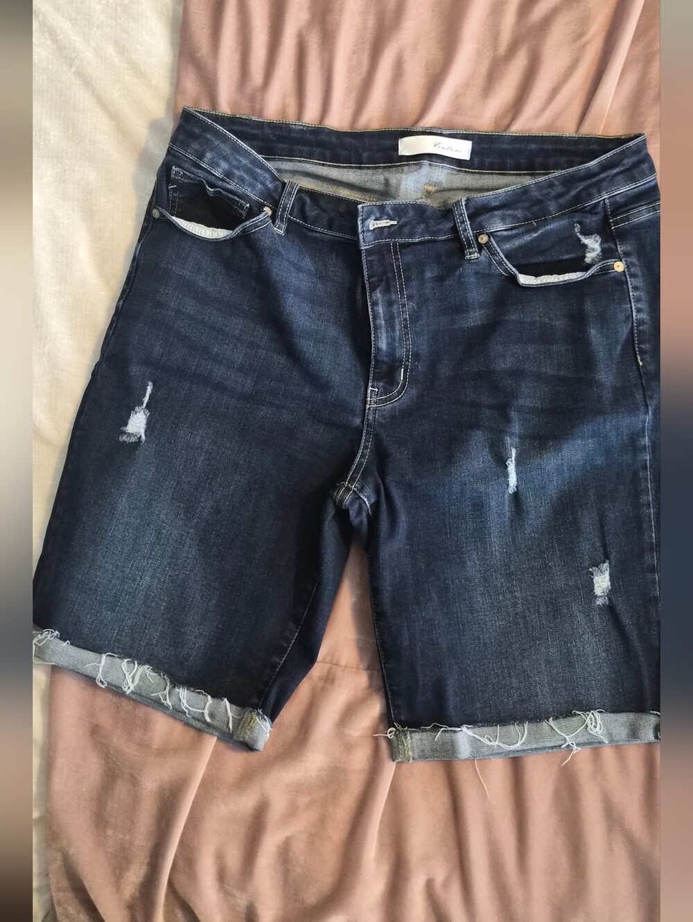 Women’s Dark Wash Distressed Denim Shorts